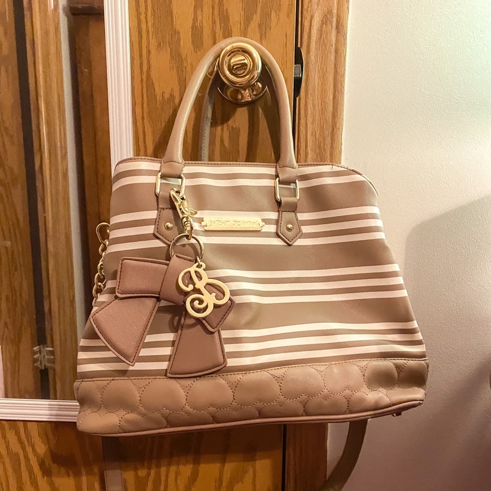 Betsey Johnson beige & cream striped purse